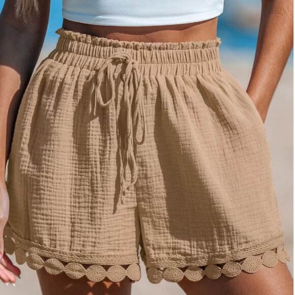 Cupshe Pants - Camel Elastic Waist Ornate Hem Shorts